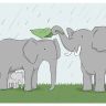 Заботящийся папа, заботящаяся мама, и слоненок
